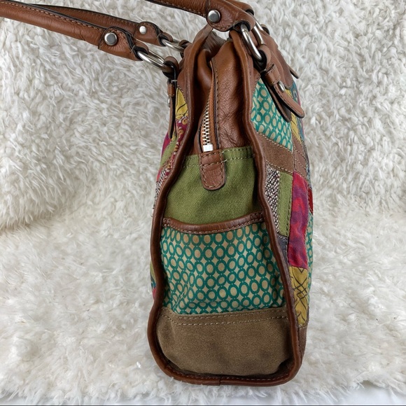 Fossil Bags Fossil Vtg Leather Fabric Patchwork Large Tote Bag